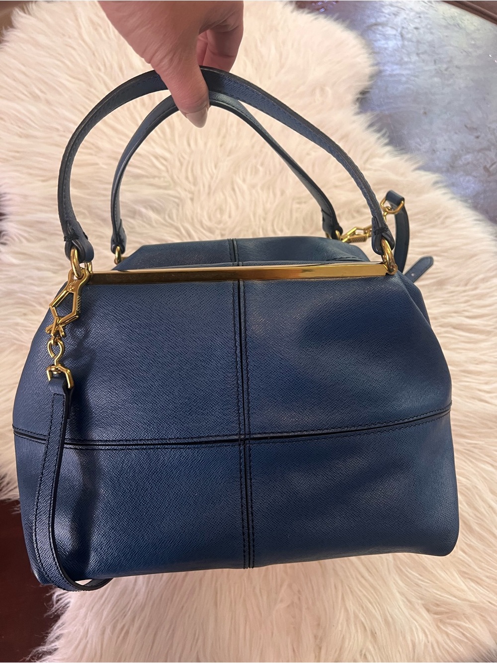 NWT J.Crew Hughes Origami Saffiano Leather Convertible Bag Blue